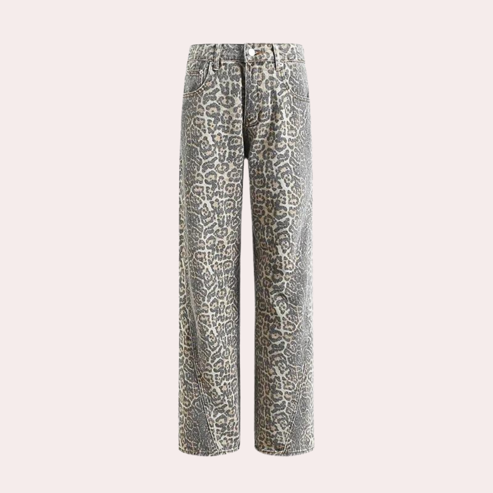 Malena - Dames jeans met luipaardprint