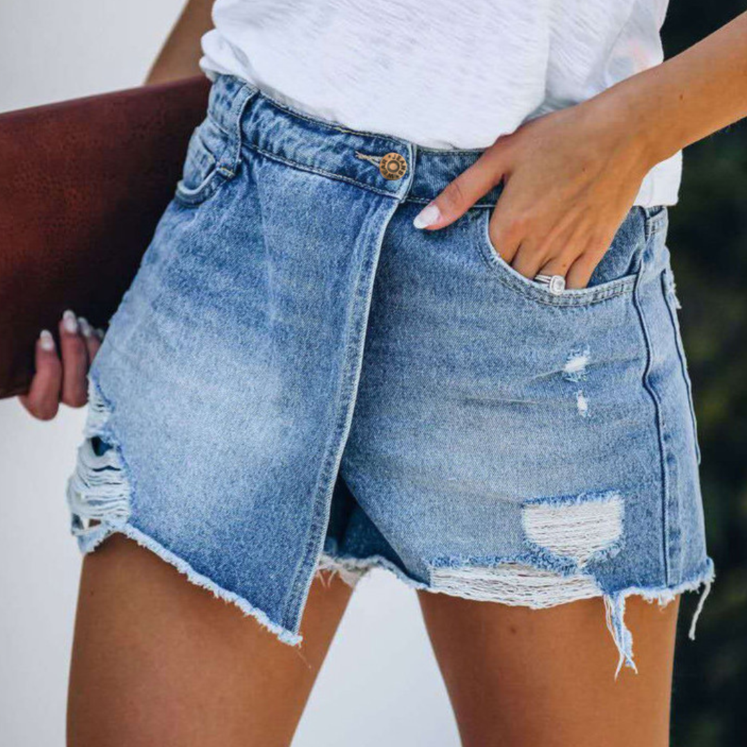 Hildegard - Modieuze asymmetrische denim shorts voor dames