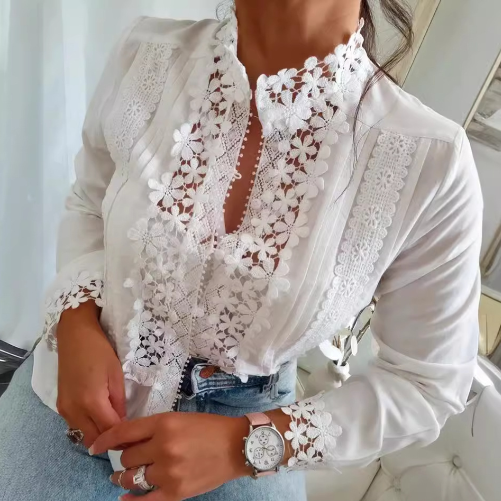 Marga - Romantische Blouse met Elegant Bloemen Kant