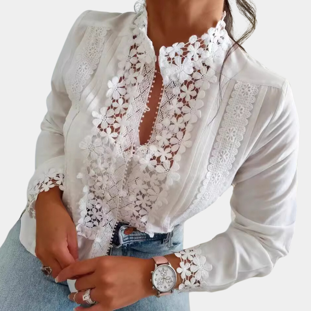 Marga - Romantische Blouse met Elegant Bloemen Kant