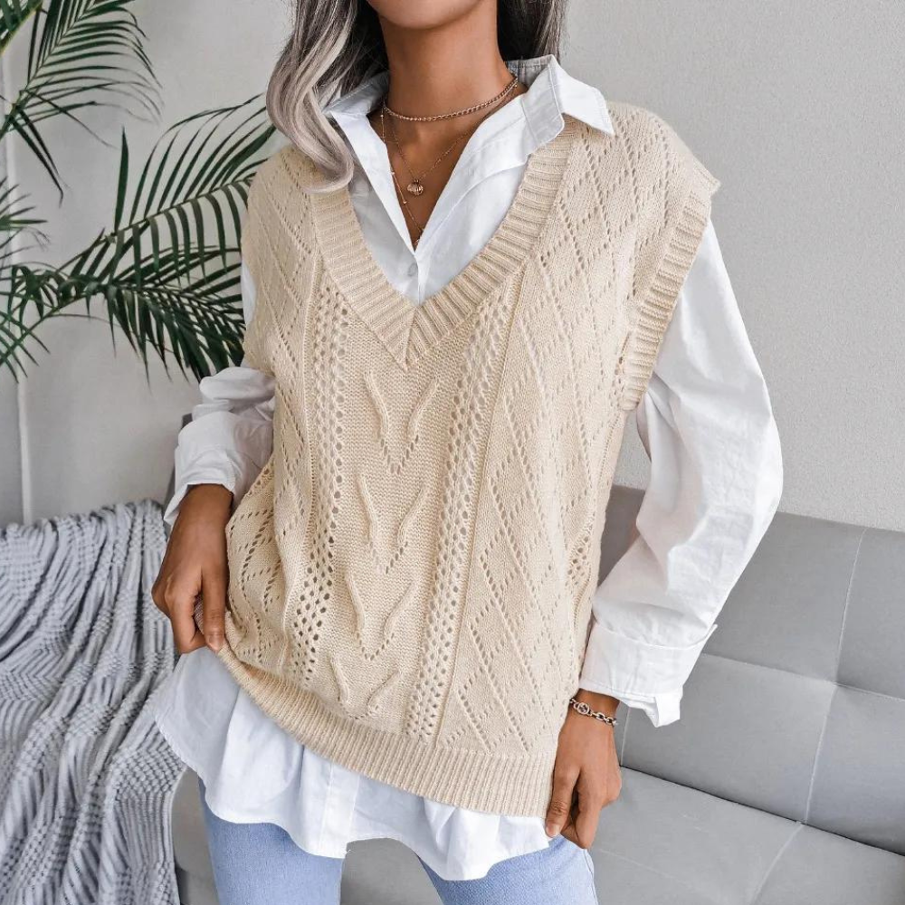 Arlette - Vrouwen Kabelgebreid V-hals Sweater Vest