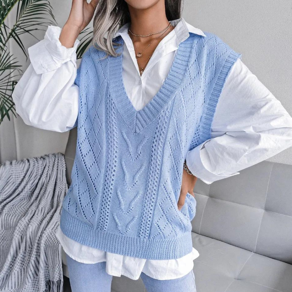 Arlette - Vrouwen Kabelgebreid V-hals Sweater Vest