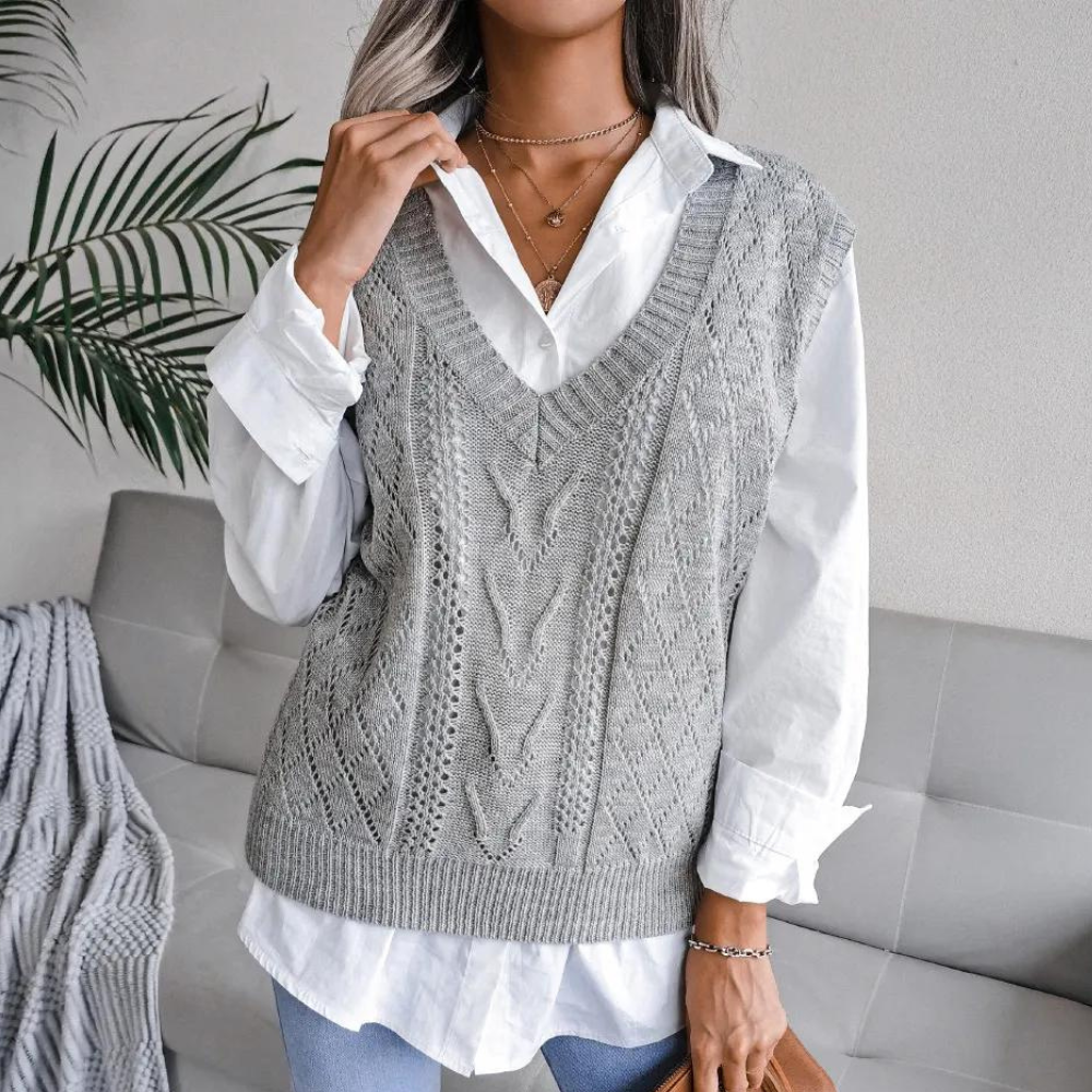 Arlette - Vrouwen Kabelgebreid V-hals Sweater Vest