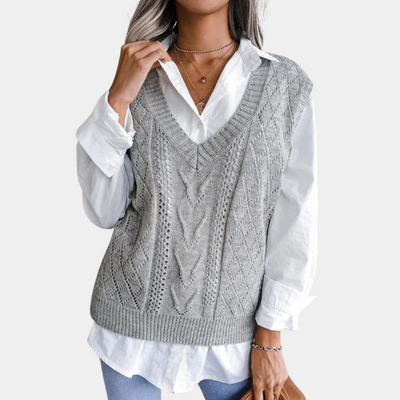 Arlette - Vrouwen Kabelgebreid V-hals Sweater Vest