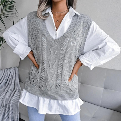 Arlette - Vrouwen Kabelgebreid V-hals Sweater Vest